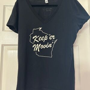 Keep 'er Movin' V-Neck Graphic Tee - Black